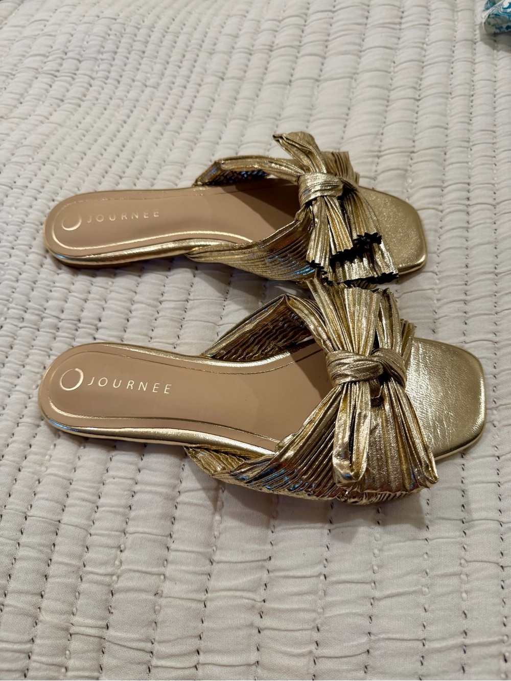 DSW Journee Metallic Gold Knot Slide Mules
